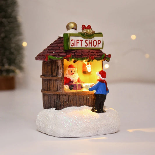 Ornement de maison du père Noël LED en résine, décoration de la maison de bureau, artisanat de paysage de cabine plonger oyant, cadeau de Noël, nouvel an, 2025