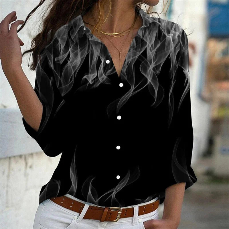 2023 Hommes Dames Hauts Couple Quotidien Flamme Décontracté Mode Rue En Plein Air Bleu Rouge Revers Bouton Chemise Haute Qualité Matériau Offre Spéciale
