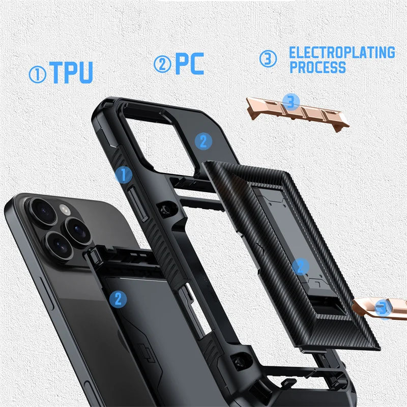 Coque de téléphone avec support de portefeuille coulissant
