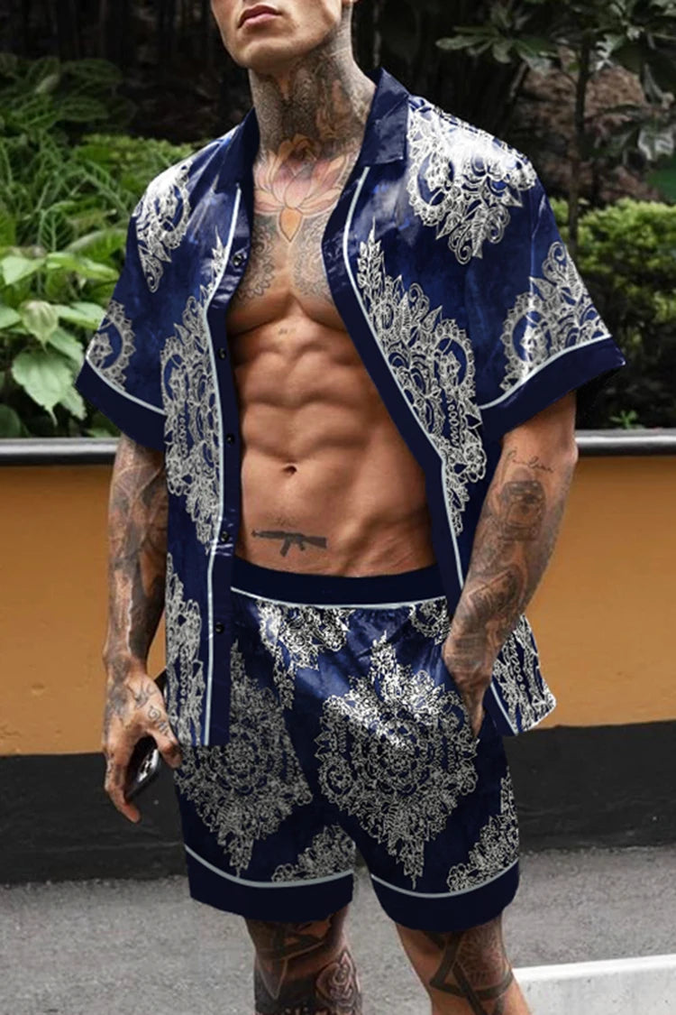 Ensemble hawaïen chaud hommes impression ensemble à manches courtes été décontracté chemise florale plage deux pièces costume bouton nouvelle mode hommes ensembles 