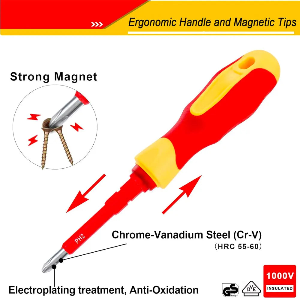Jeu de tournevis isolés 26 en 1 1000V, pour électricien, outils professionnels, embouts de tournevis magnétiques, outils manuels d'isolation