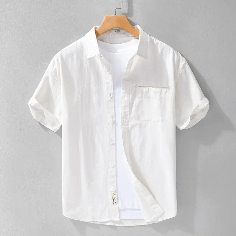 Chemises à manches courtes en pur coton pour hommes, Streetwear fin et doux, Vêtements décontractés, Nouveau, Été, FY723