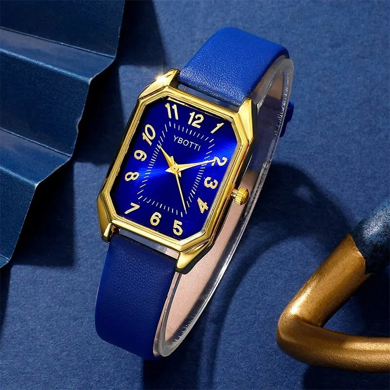 montre-bracelet à quartz femmes montres bleu classique Simple femme ensemble de bijoux