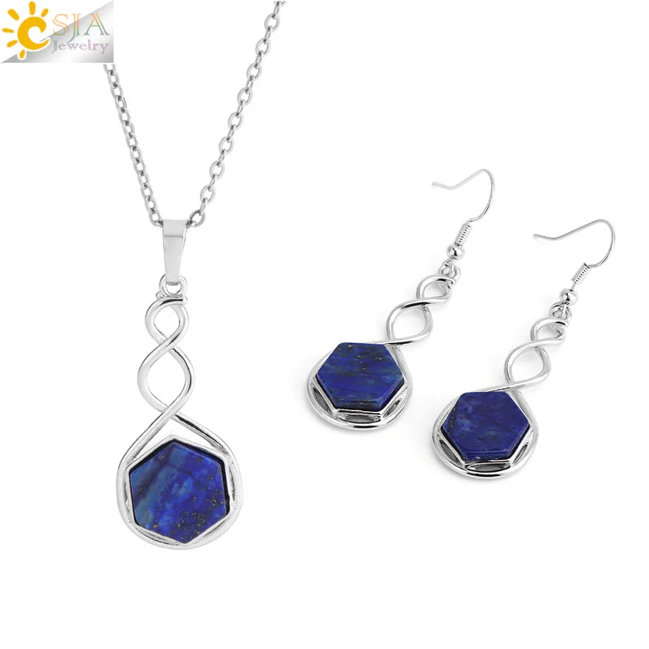 CSAlbaneParure de bijoux en pierre naturelle pour femme, boucles d'oreilles, collier, hexagone, pendentif en cristal, acier inoxydable, accessoires de bijoux, H577