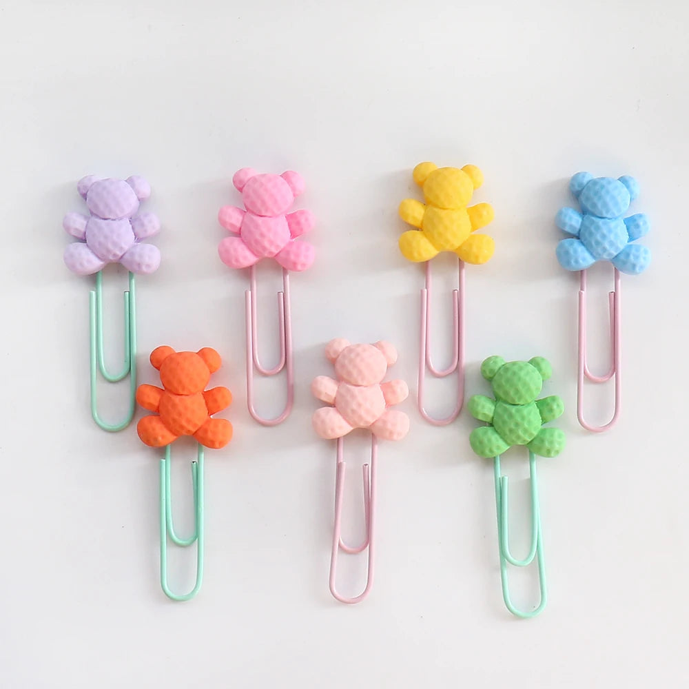 7 pièces/lot Kawaii ours coloré trombone décoratif signet classeur fichier Clips école bureau papeterie accessoires