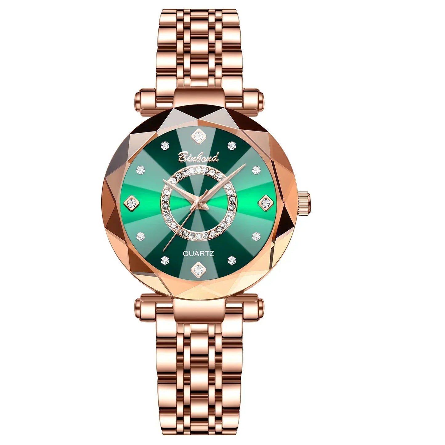 montres en acier inoxydable bande montres à Quartz vert montres