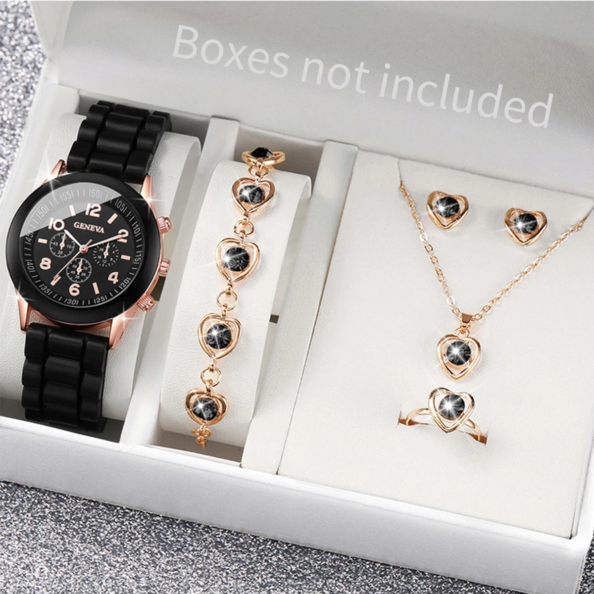 Ensemble de montres à quartz avec bracelet en silicone pour femme, sans boîte, 5 pièces, 6 pièces