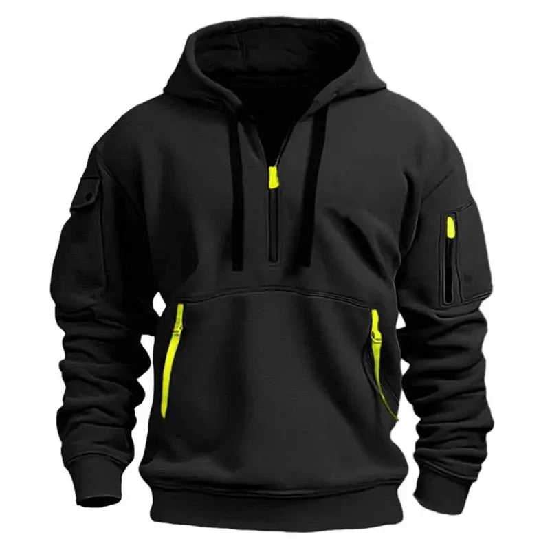 Sweats à capuche zippés multi-poches pour hommes, sweat-shirt de sport, streetwear décontracté, pull Harajuku, manches longues, monochromatique, automne, hiver