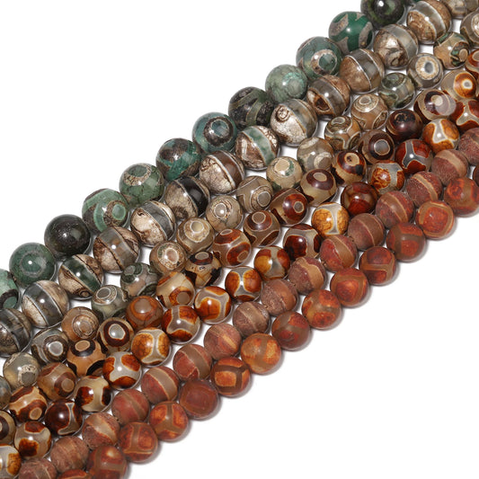 Perles rondes de football tibétaines en pierre naturelle d'agate DZI, 8mm 10mm, entretoise ample ronde pour la fabrication de bijoux, accessoires de bracelet à faire soi-même