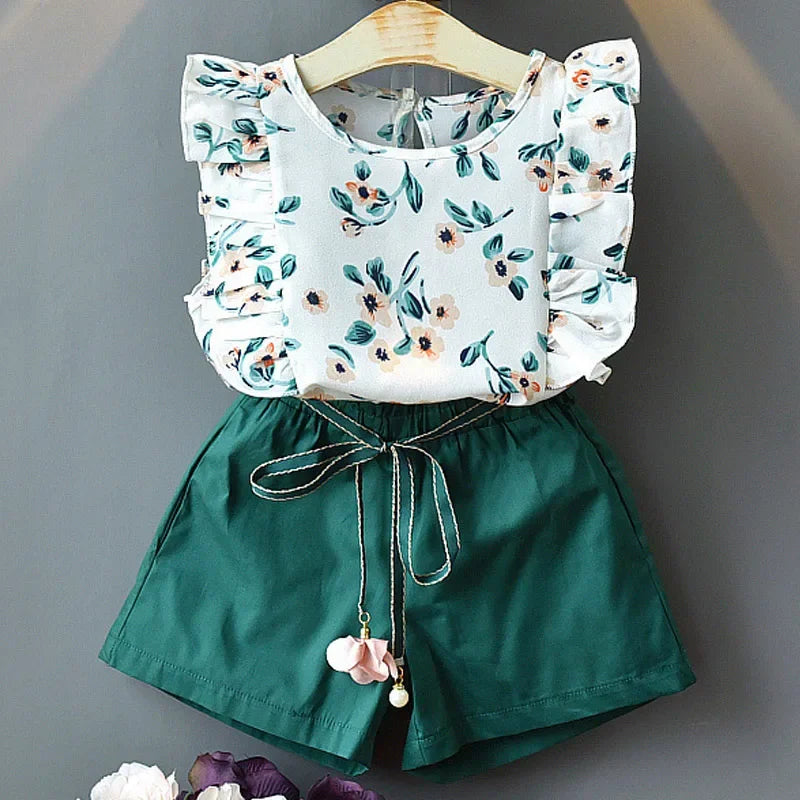 Ensemble de vêtements d'été pour filles, t-shirt à manches courtes + pantalon, 2 pièces