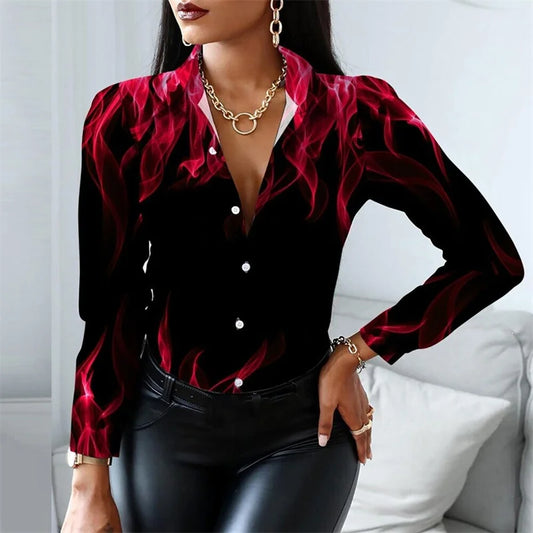 2023 Hommes Dames Hauts Couple Quotidien Flamme Décontracté Mode Rue En Plein Air Bleu Rouge Revers Bouton Chemise Haute Qualité Matériau Offre Spéciale