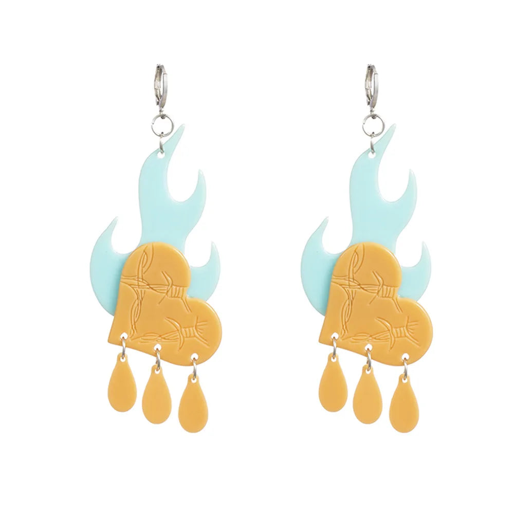 Boucles d'oreilles en acrylique JeTassel pour femmes, flammes européennes, gouttes, coeur, crâne, lame de chat, bijoux punk, gels de poisson, étoile