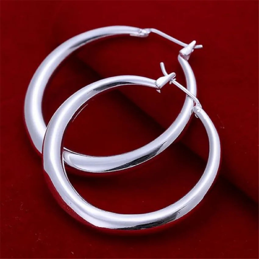 Boucles d'oreilles créoles géométriques simples en argent regardé 925 pour femmes, boucles d'oreilles cercle losange, bijoux de déclaration de mariage, mode