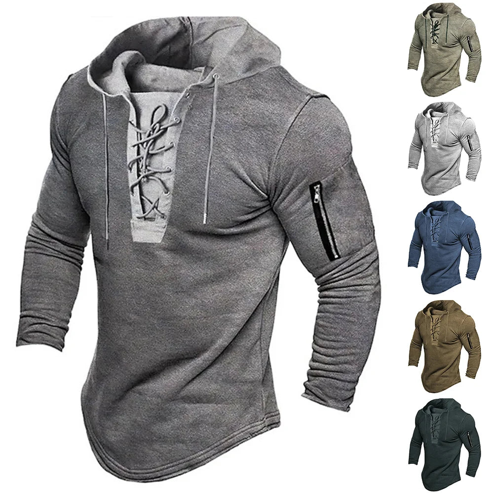 Sweat-Shirt à Lacets pour Homme, Pull Solide, Fermeture Éclair, Confortable, Décontracté, Vacances, dehors, observateur