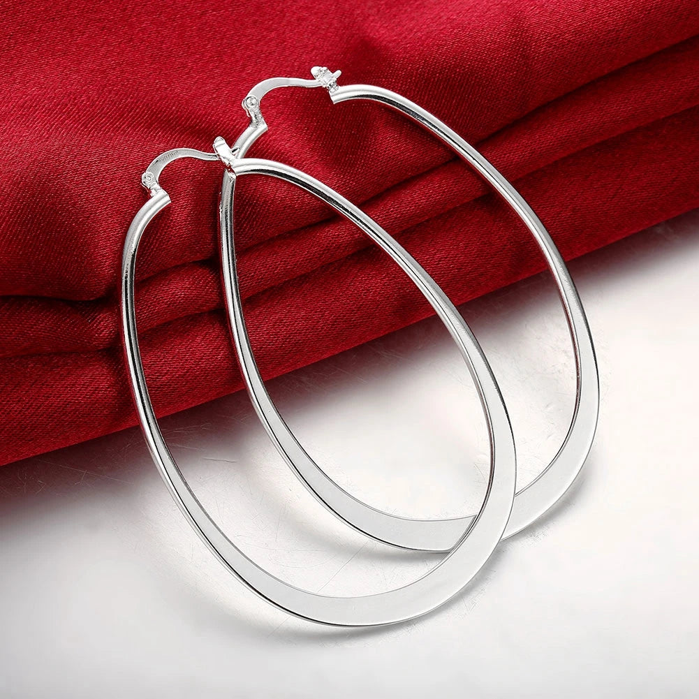 Boucles d'oreilles créoles géométriques simples en argent regardé 925 pour femmes, boucles d'oreilles cercle losange, bijoux de déclaration de mariage, mode