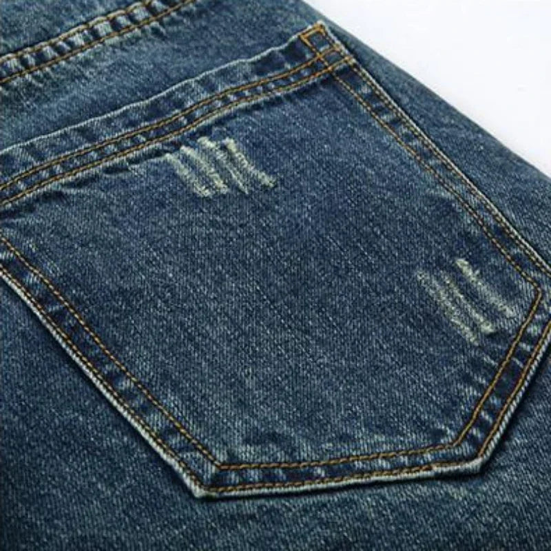Fjwith Pockets Straight Cowboy Pants for Men, Cropped Jeans for Men, Korean Fashion, Washed, Harajuku, Summer, At Xs, Spring, Autumn