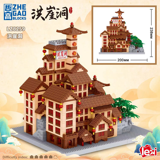 4088 pièces Lezi mini blocs briques de construction jouets adulte Puzzle Architecture chinoise Hongya grotte Chongqing décorations pour la maison cadeau 8259