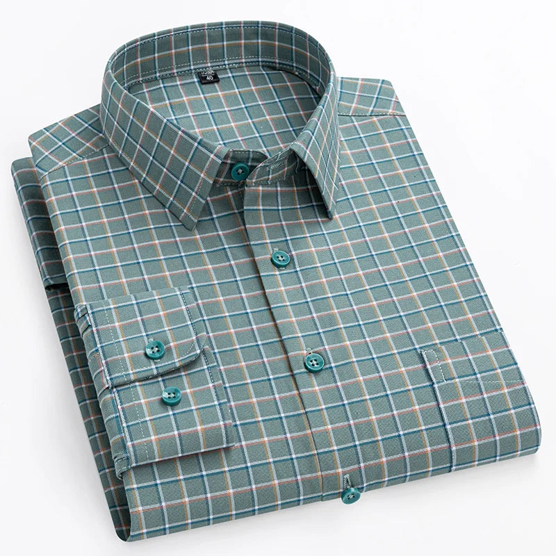 Chemise Oxford rayée à carreaux pour hommes, chemise sociale à manches longues, chemises de travail décontractées, poche, pur coton, qualité, S- 7XL, 8XL, 100%