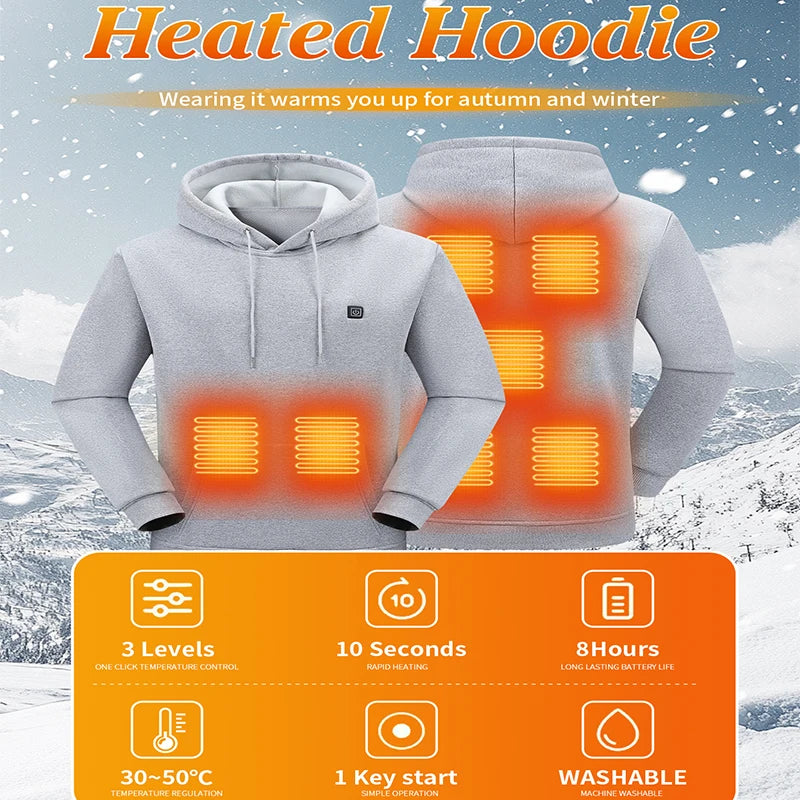 Nouveau sweat à capuche chauffant USB Intelligent pour hommes femmes hiver 7 zones corail polaire à capuche vêtements chauffants vêtements de sport thermiques en plein air
