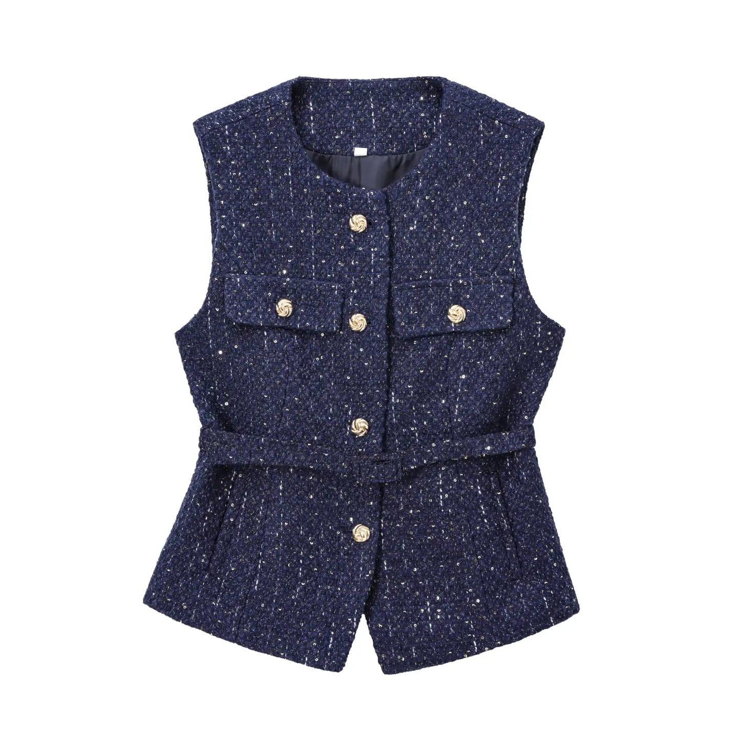 TRAFNLZGMSJ 2025 printemps femmes gilet haut à la mode avec ceinture coupe ajustée sans manches veste haut pour femmes Texture gilet haut nouveau