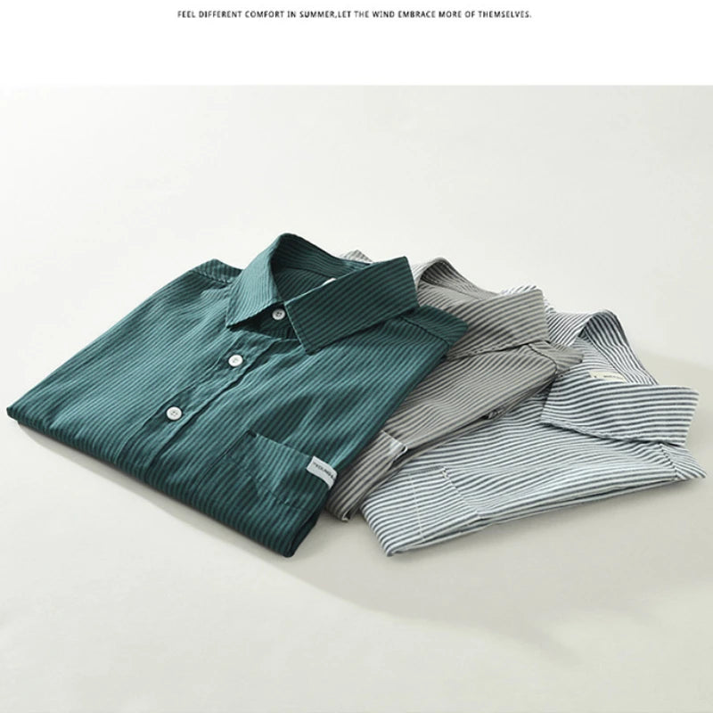 Chemises Cargo à Rayures en Pur Coton pour Homme, Vêtement à Manches Courtes, Fin et Confortable, Streetwear, Nouvelle Collection Printemps Été, CM8052