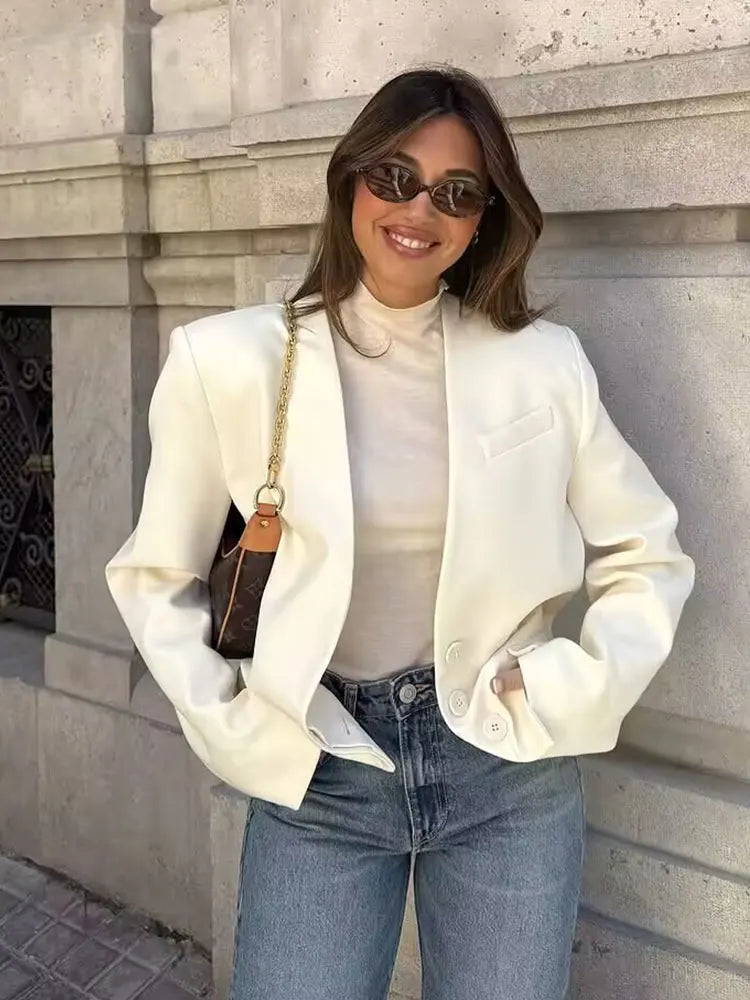 TRAFZA 2025 printemps femmes mode Blazer solide manches longues costume ample manteau femme polyvalent Streetwear femme manteau d'extérieur haut
