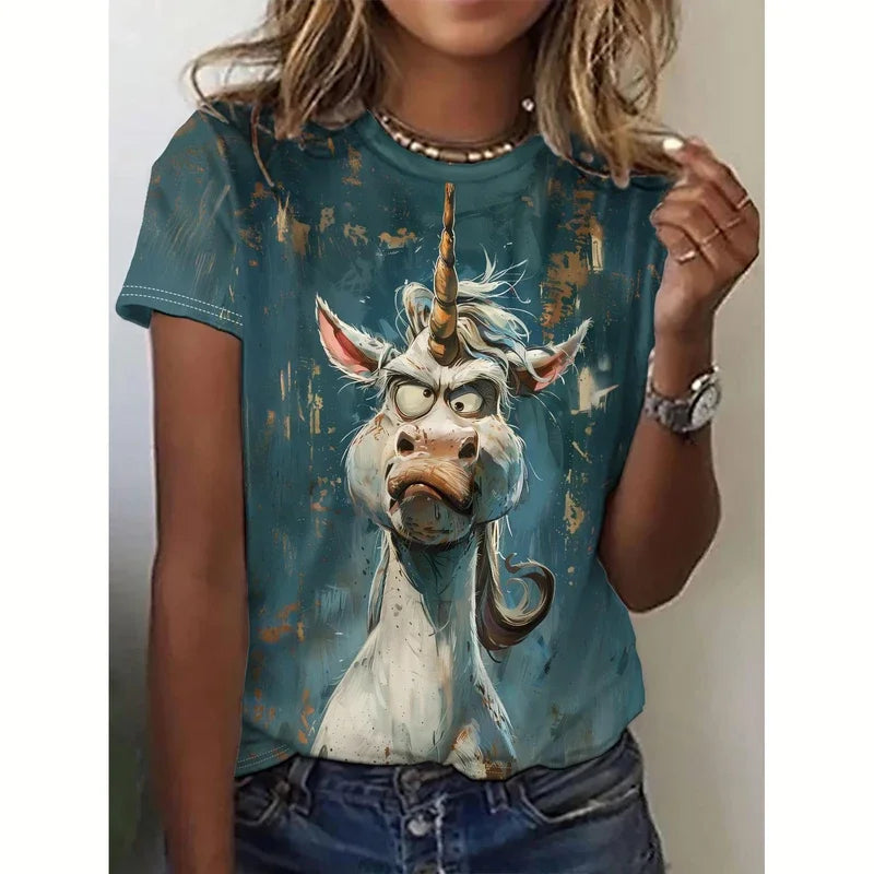 T-shirt manches courtes col ras du cou pour femme, vêtement surdimensionné, décontracté, imprimé chien, 3d, à la mode, été