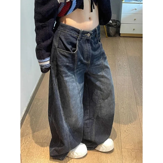 Jean taille haute pour femmes, Design Vintage, Hip Hop, droit, Baggy, pantalon en Denim, rue Y2K, Style américain, jambes larges