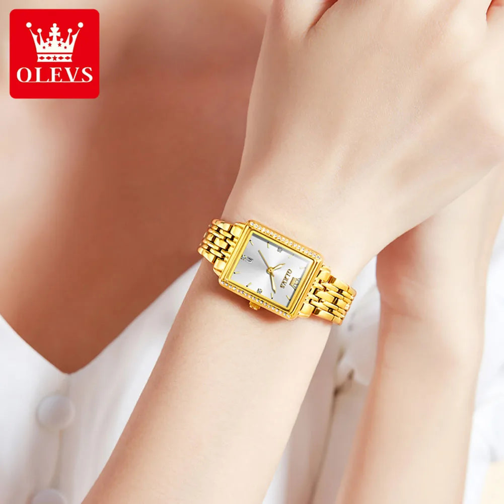 OLEVS-Montre à Quartz de Luxe pour Femme, Cadran Carré, Acier Inoxydable, Étanche, Qualité Supérieure,