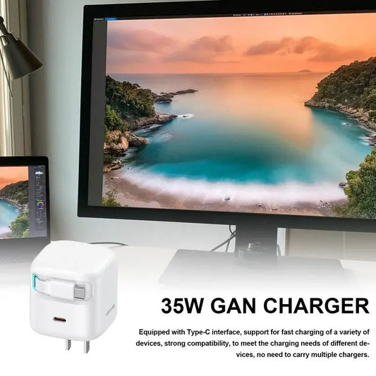 Gan-Chargeur de téléphone portable enfichable de type C, charge rapide, adaptateur de prise de voyage, nuit, PD, 35W