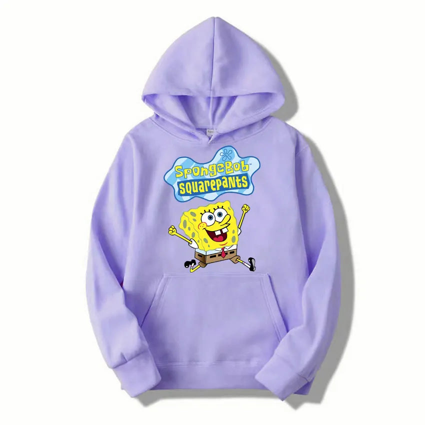 Sweat à capuche Anime Cartoon Bob l'éponge pour hommes et femmes, pull jaune décontracté, vêtements PVD pour couple, printemps, automne, nouveau, 2024