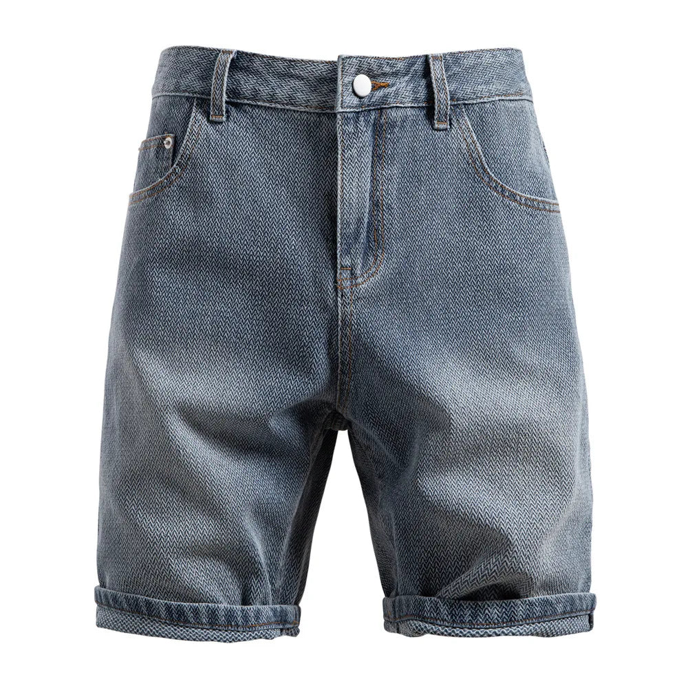 2025 été nouveau short en jean à grain étoile hommes Europe et états-unis rétro pantalon droit short en jean pour hommes EUR2XL