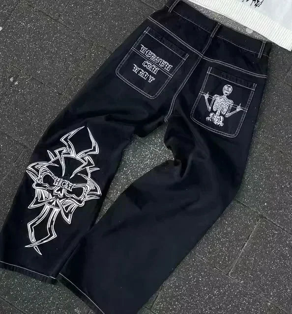Streetwear Vintage bijou strass jean Y2K vêtements hommes femmes Hip Hop lavé Baggy jean taille basse pantalon à jambes larges