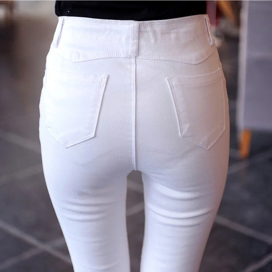 Jean crayon taille haute pour femme, pantalon en denim blanc skinny, leggings coréens, grande taille 34, Vaqueros commandés, Kot Pantolon, décontracté, nouveau
