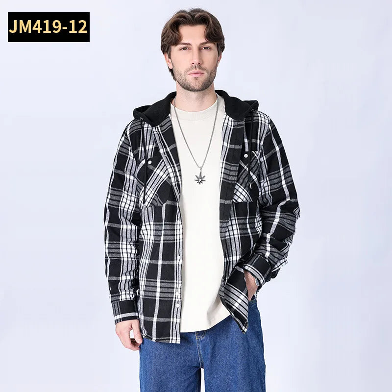 Chemise à manches longues en flanelle pour hommes, manteau à carreaux, décontracté, non repassage, grande taille, chapeau, mode, printemps, automne, nouveau, taille américaine