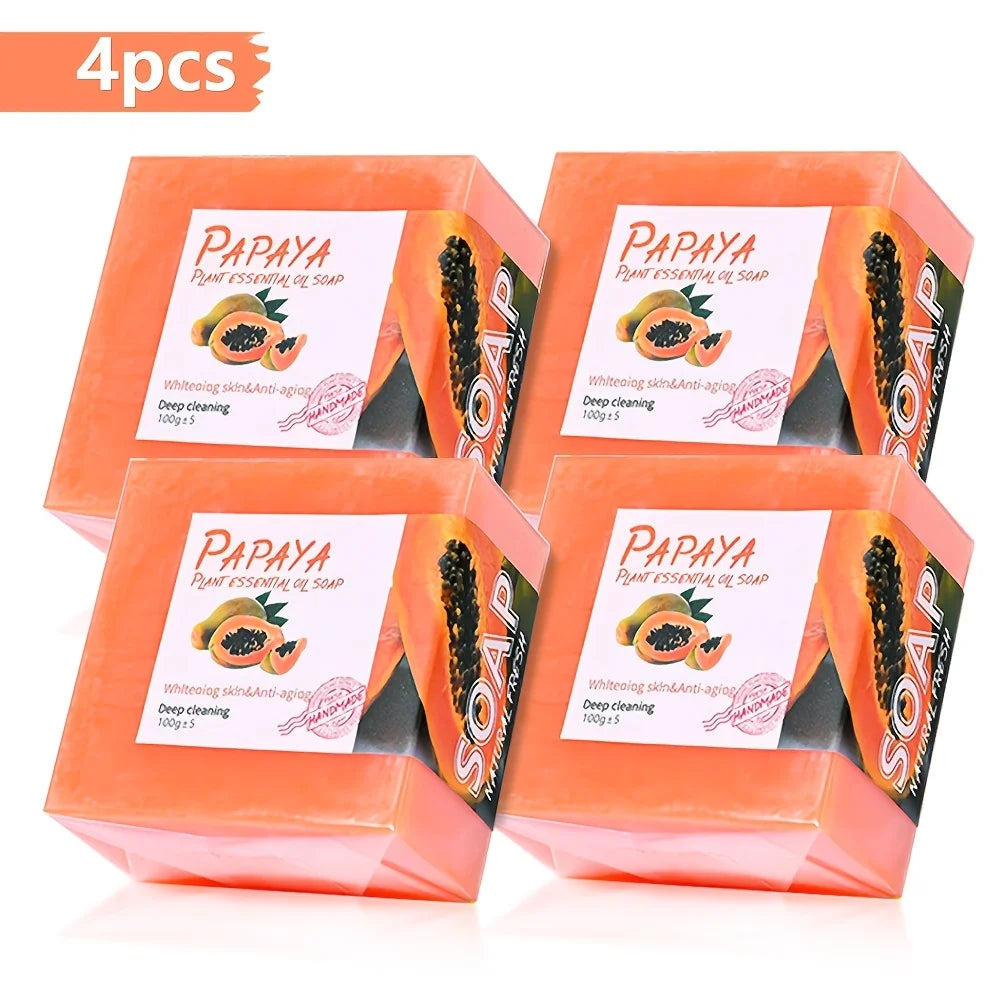4 pièces/savon à l'huile essentielle de papaye pour le nettoyage du visage naturel hydratant blanchissant Rose Rose fait à la main
