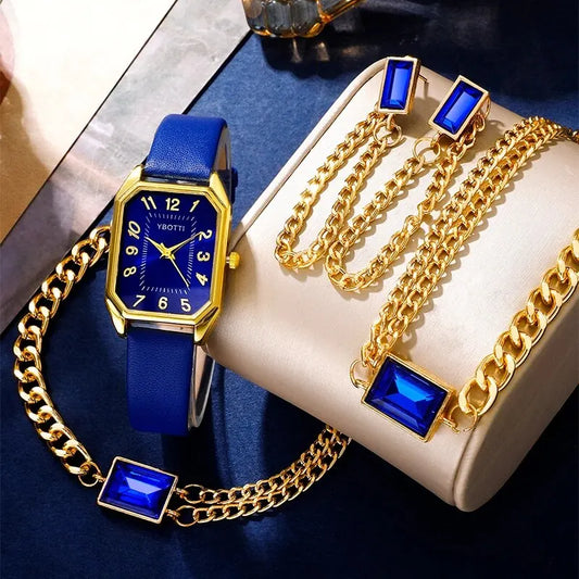 montre-bracelet à quartz femmes montres bleu classique Simple femme ensemble de bijoux