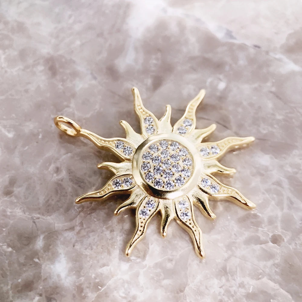 Pendentif soleil étoile CZ pavé été hiver nouveau 925 en argent Sterling bijoux fins Style européen accessoires cadeau pour hommes femme