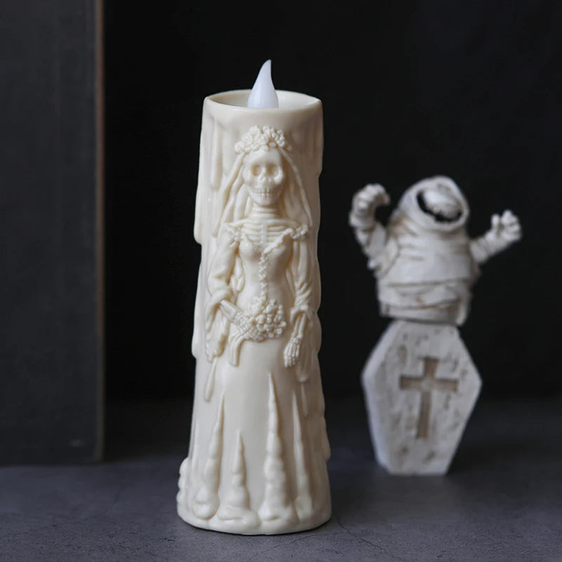 Lumières de crâne d’Halloween, bougies lumineuses LED, décorations effrayantes, accessoires décoratifs, mariée et marié fantômes, ornements de lampe de couple