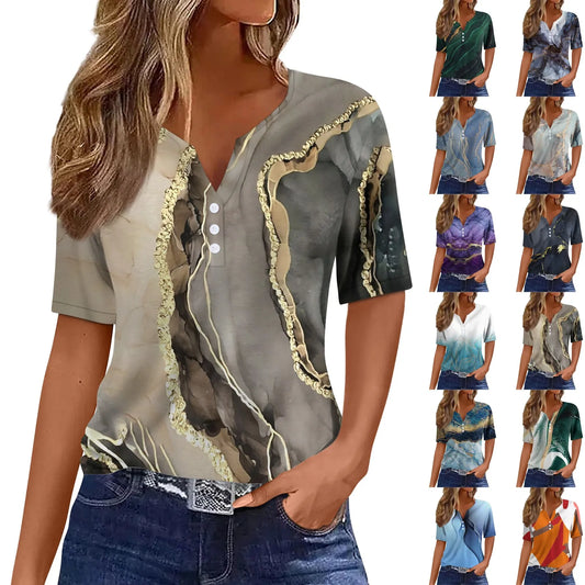 T-shirt à motif simple et élégant pour femmes, haut imprimé à la mode, streetwear de loisirs d'été, vêtements féminins, nouveau