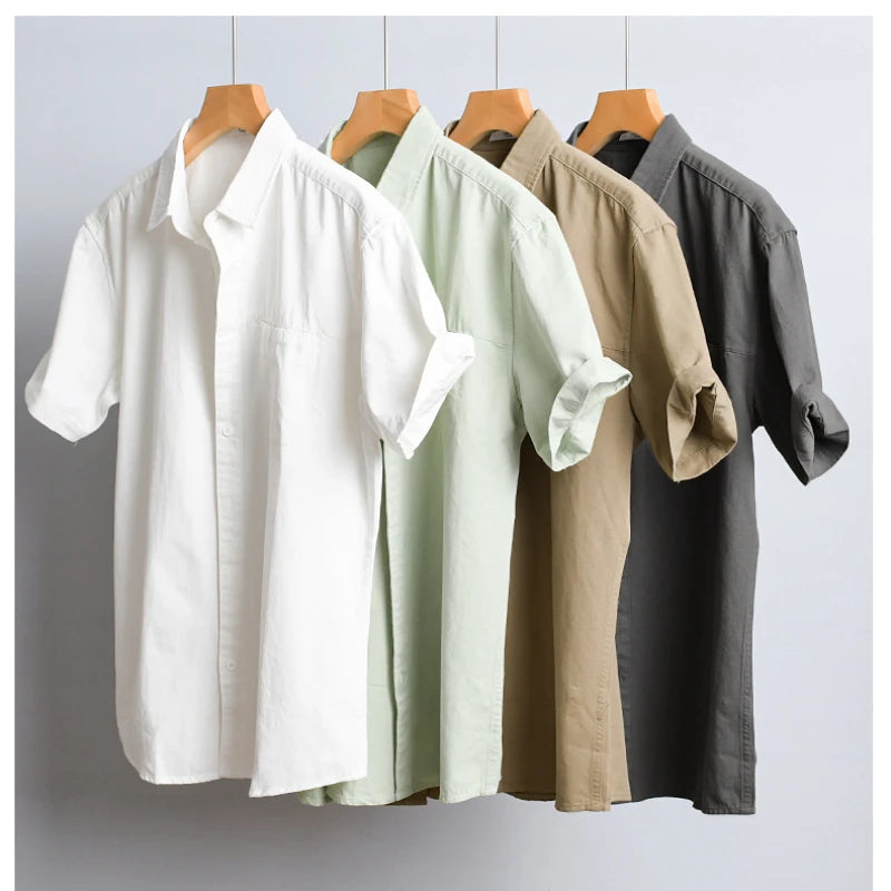 Chemises à manches courtes en pur coton pour hommes, Streetwear fin et doux, Vêtements décontractés, Nouveau, Été, FY723
