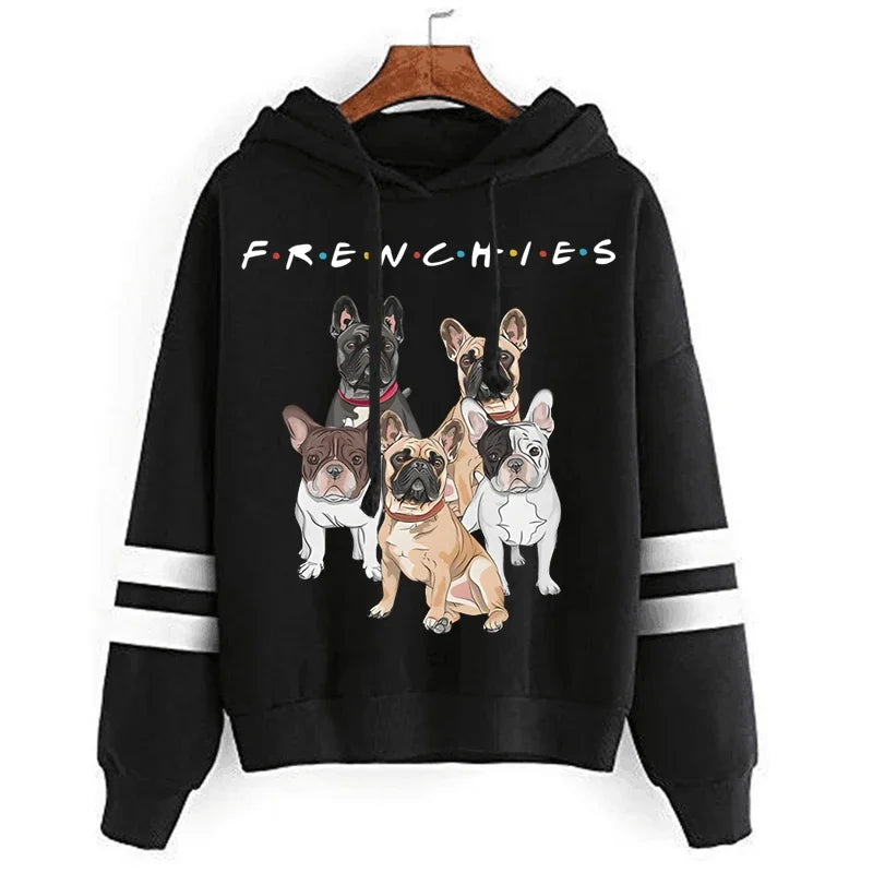 Kawaii bouledogue français sweats à capuche décontracté mode hommes vêtements haute rue sweat ample pour les femmes coréen drôle pull chien à capuche