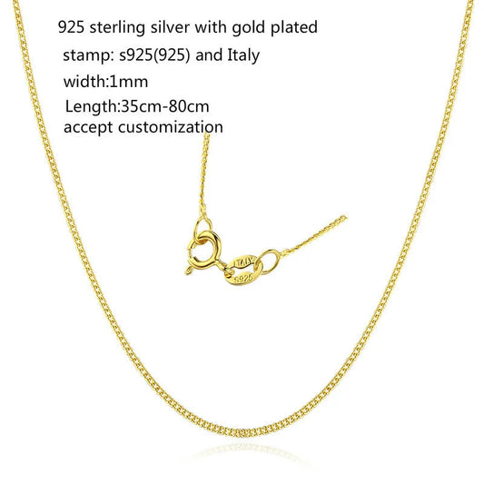 35 cm-80 cm 1mm mince 925 en argent Sterling couleur or jaune gourmette chaîne colliers ras du cou femmes filles bijoux Kolye Collares Collier