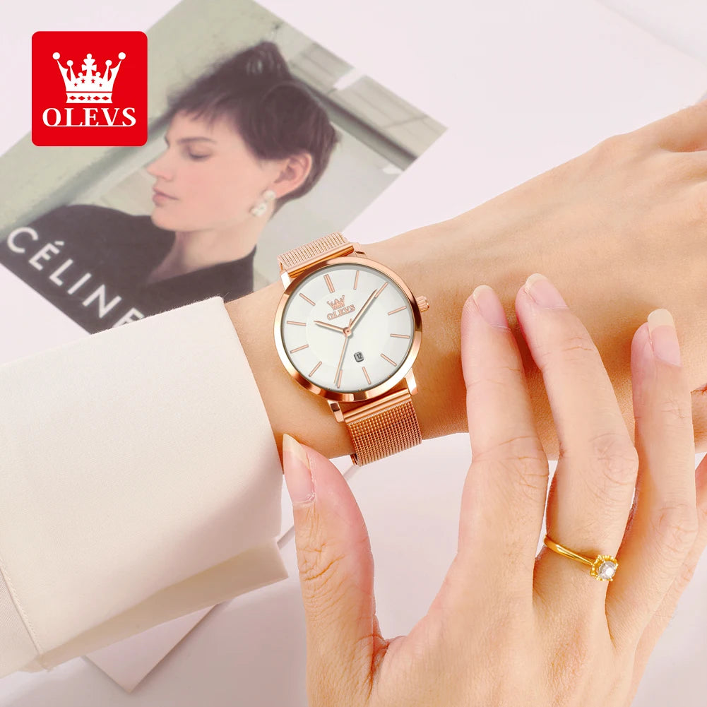 OLEVS 5869 marque de luxe femmes montre exquise maille étanche Ultra mince 6.5mm