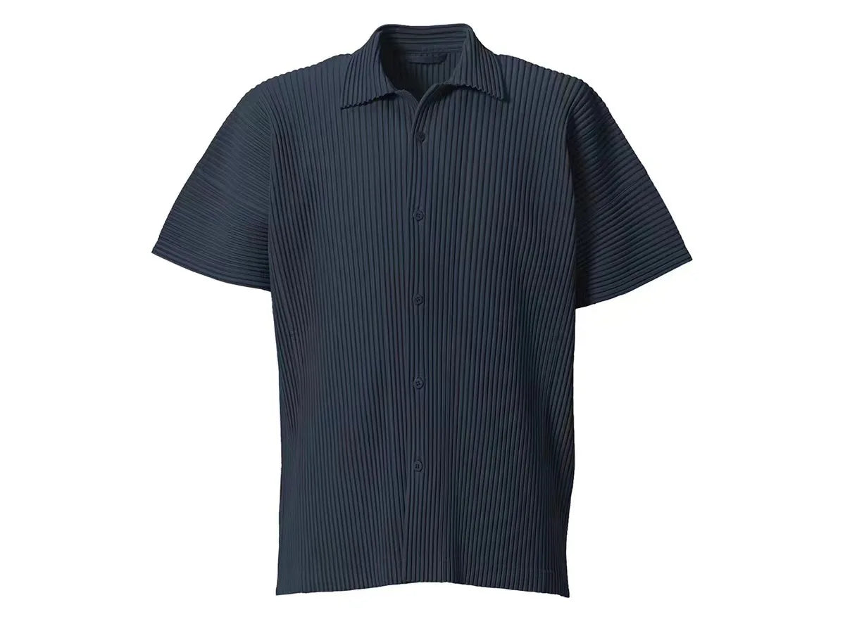 Chemise Plissée à Manches Courtes pour Homme, Cardigan Décontracté, Section Fine, Printemps Été 2024