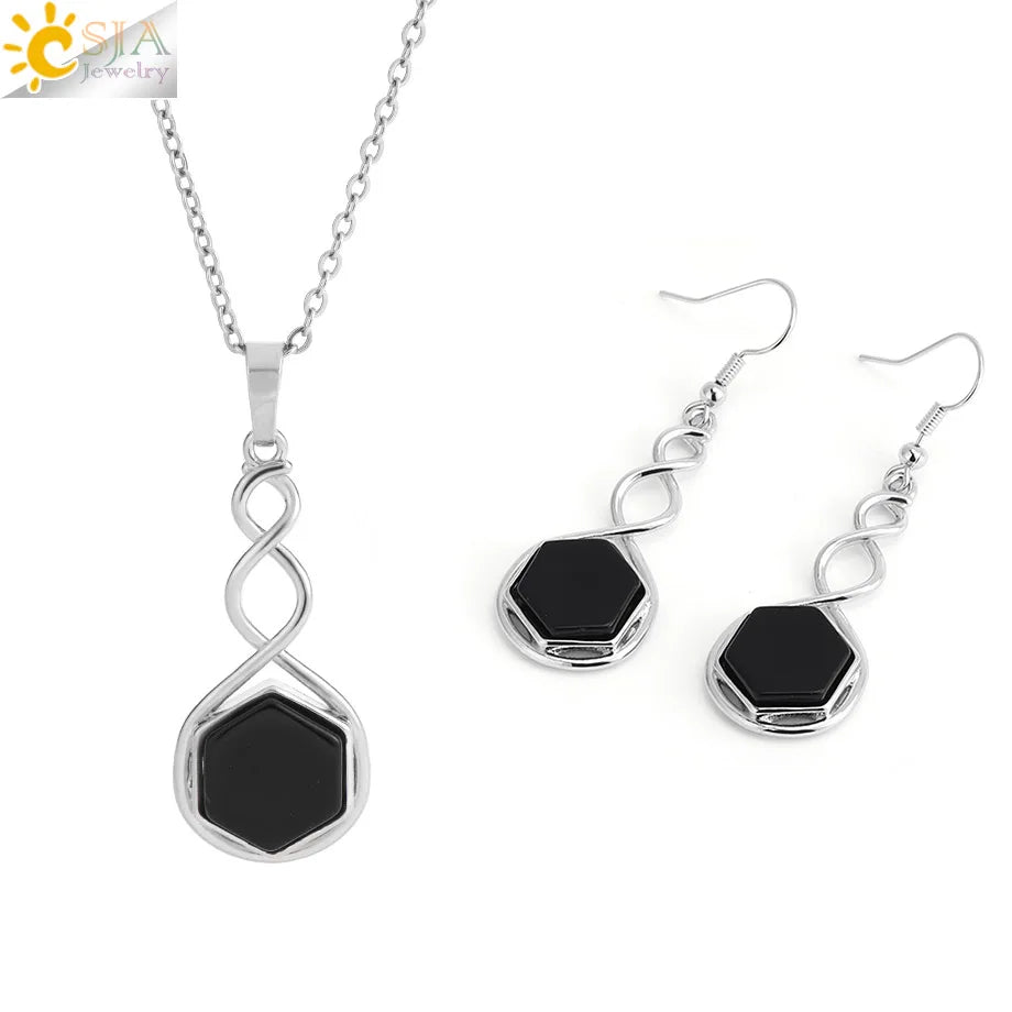CSAlbaneParure de bijoux en pierre naturelle pour femme, boucles d'oreilles, collier, hexagone, pendentif en cristal, acier inoxydable, accessoires de bijoux, H577