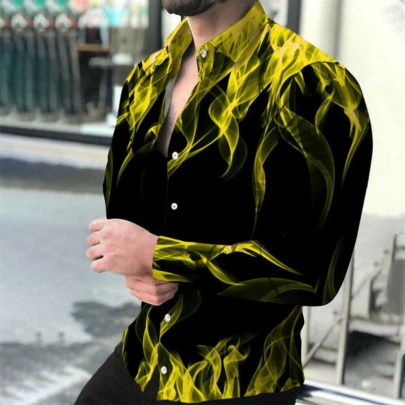 2023 Hommes Dames Hauts Couple Quotidien Flamme Décontracté Mode Rue En Plein Air Bleu Rouge Revers Bouton Chemise Haute Qualité Matériau Offre Spéciale