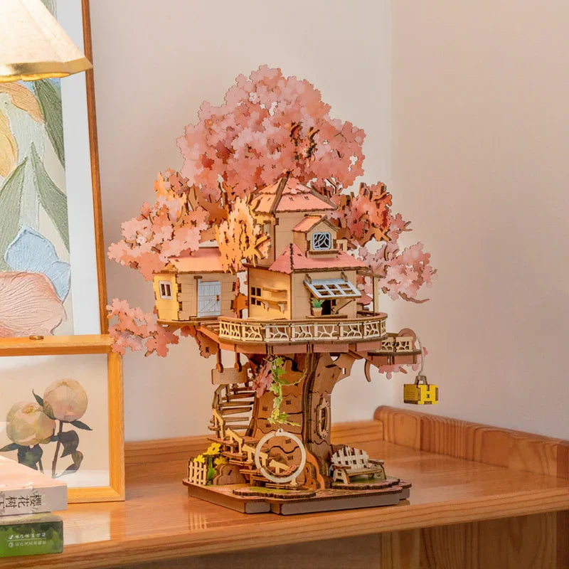 Robotime Rolife Sakura maison d'arbre Puzzles 3D bricolage modèle jouet de construction Kits d'artisanat en bois passe-temps pour enfants casse-tête cadeau