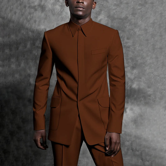 Costumes sur mesure col montant smoking Gentleman couleur unie tenue homme costume ensemble 2 pièces intelligent décontracté quotidien bureau mâle vêtements