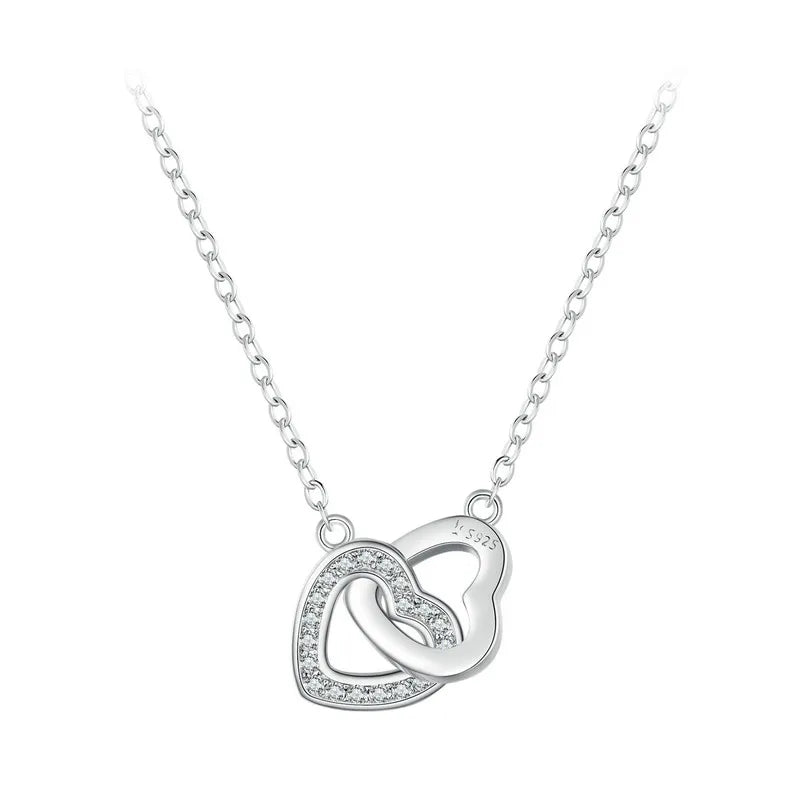 BAMOER 925 en argent Sterling connecté coeur pendentif collier pour petite amie saint valentin cadeau bijoux fins SCN181